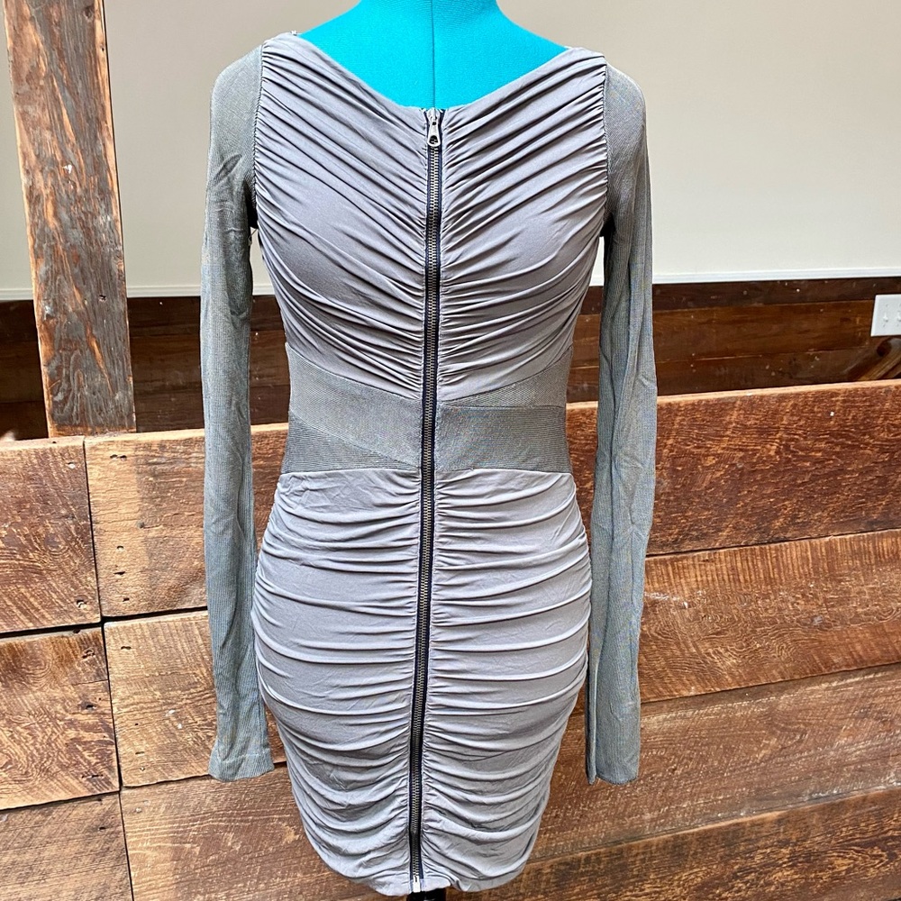 Rag & Bone Ruched Long Sleeved Full Zip Bodycon Dress